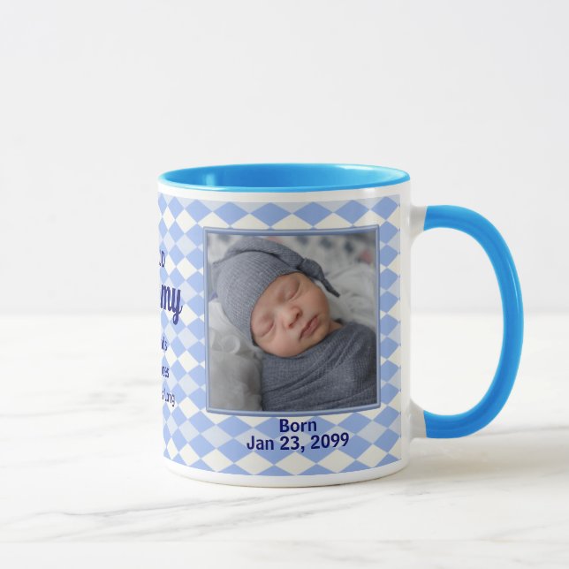 Tasse Fière nouvelle maman Jacquard bleu bébé photo (Droite)