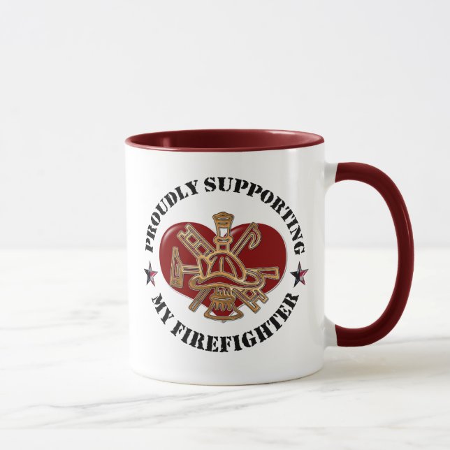 Tasse Fièrement soutien de mon sapeur-pompier (Droite)
