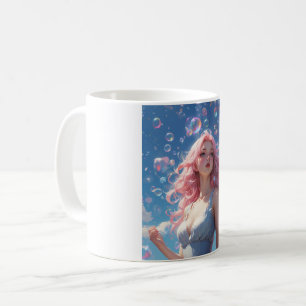Tasse Fille Anime Cheveux Roses - Bulles de Rêve F