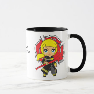Tasse Fille blonde de sapeur-pompier de Kawaii