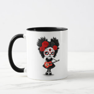 Tasse Fille de crâne de sucre jouant la guitare suisse