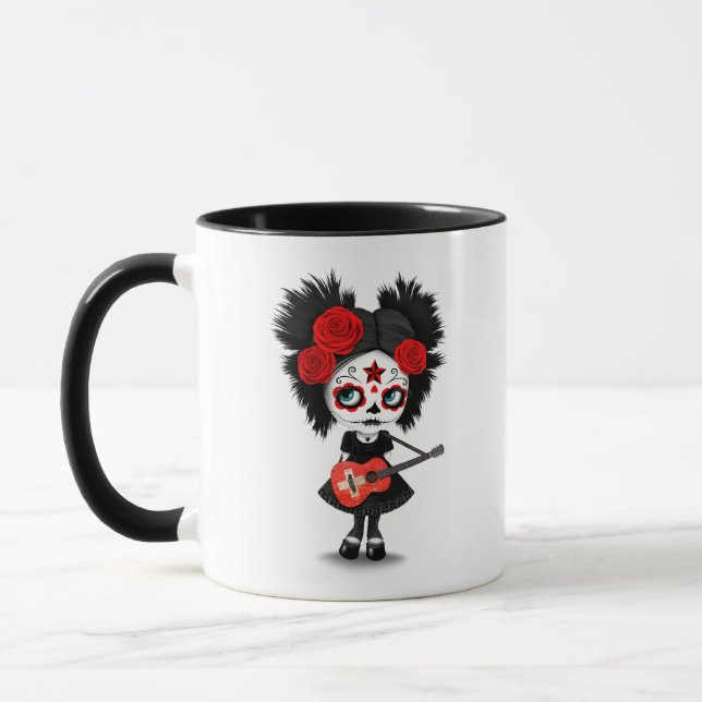 Tasse Fille de crâne de sucre jouant la guitare suisse (Gauche)