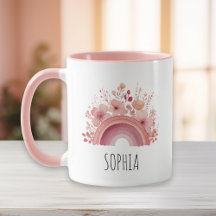 Tasse Filles Arc-en-ciel Floral Personnalisée Nom