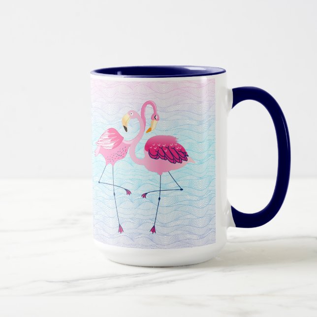 Tasse Flamants roses Roses Sur Des Vagues D'Eau De Plage (Droite)