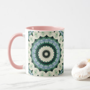 Tasse Fleur blanche et mandala bleu céruléen