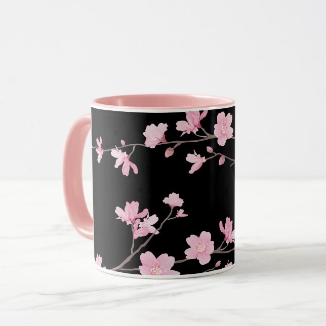 Tasse Fleur de cerisier - Noir (Devant gauche)