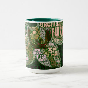 Tasse Fleur florale d'orchidée au-dessus de nuage vert