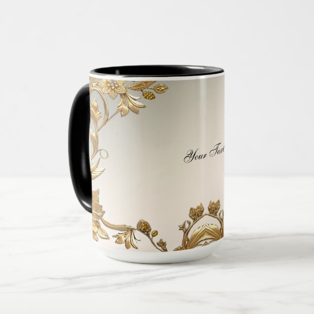 Tasse Fleurie à Feuilles Ondulées Dorées (Devant gauche)