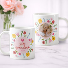 Tasse Fleurie Cadeau Photo "Je t'aime Grand-mère"