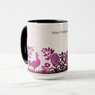 Tasse Fleurie Dinde de Thanksgiving Magenta