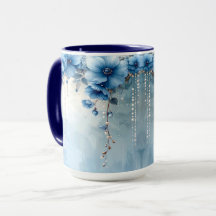 Tasse Fleurs Bleues et Perles