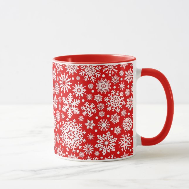 Tasse Flocons de neige blancs sur le rouge (Droite)