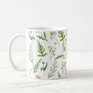 Tasse florale aquarelle Fougères et Marguerites
