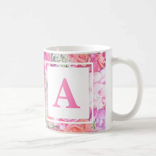 Tasse florale de monogramme d'aquarelle (Droite)