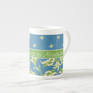 Tasse florale de porcelaine tendre du muguet bleu