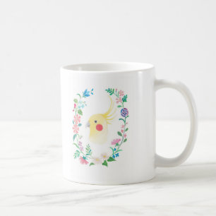 Tasse florale d'illustration d'oiseau d'animal