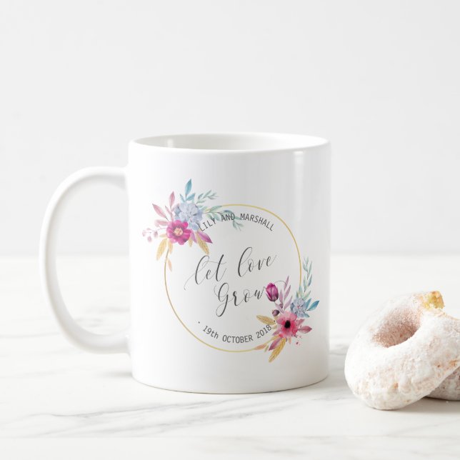 Tasse florale élégante de M. et de Mme Wedding | (Avec donut)