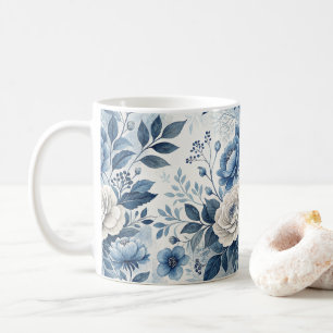Tasse florale Pivoine Bleue & Blanche – Élégante B