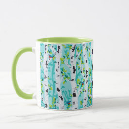Tasse Forêt d'arbre de bouleau d'oiseaux bleus au