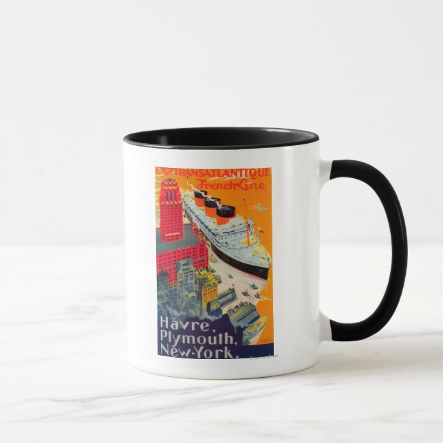 Tasse French Line Travel Poster, Havre to Plymouth, NY (Droite)