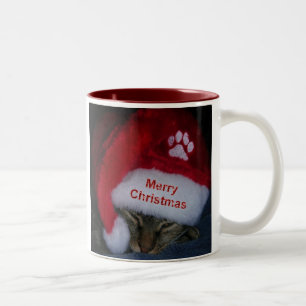 Tasse Frohe Weihnachtskatze in Weihnachtsmannmütze