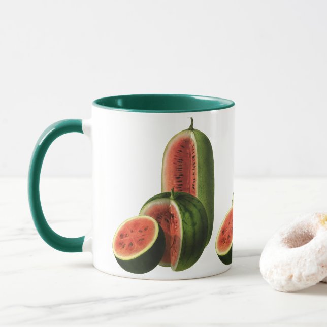 Tasse Fruits vintages de pastèques, Grands ronds, Alimen (Avec donut)
