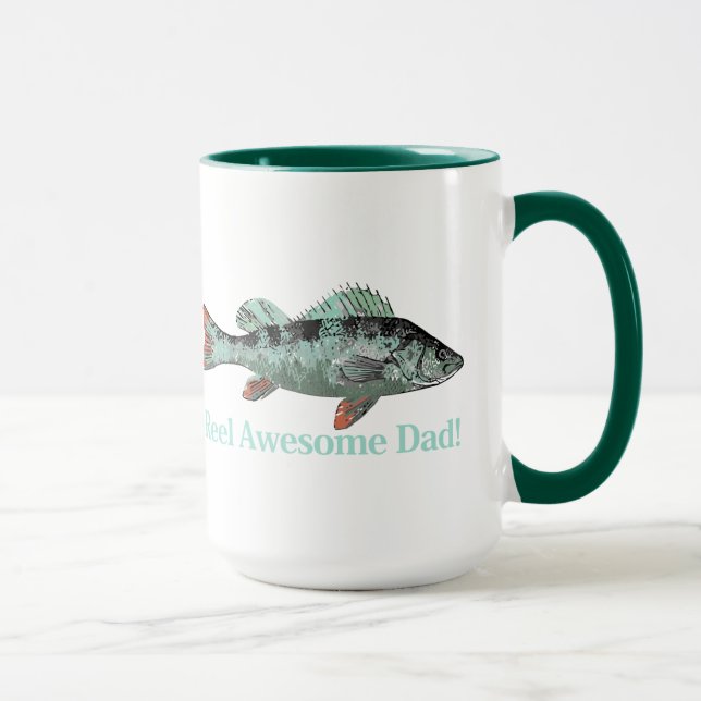 Tasse Fun Reel Awesome Papa Citation & Poisson Perche co (Droite)