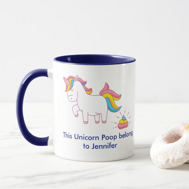 Tasse Funny Magique Unicorn Poop Personnalisé (Avec donut)