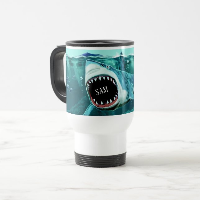 Tasse für beängstigende Haie-individuelle Name (Vorderseite Links)