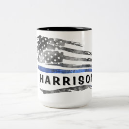 Tasse für den Namen der blauen dünnen Linie