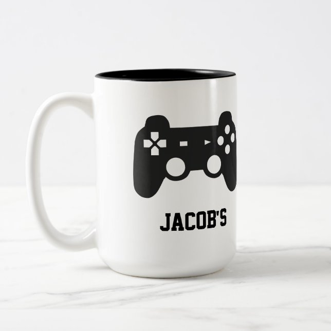 Tasse für den Spieler im Haus, personalisiert. (Links)