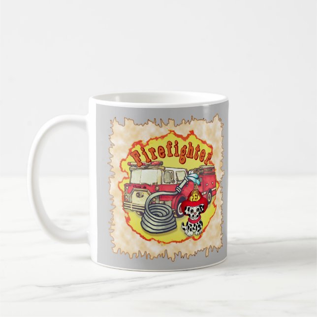 Tasse für die Feuerwehr von Welpenhunden (Links)