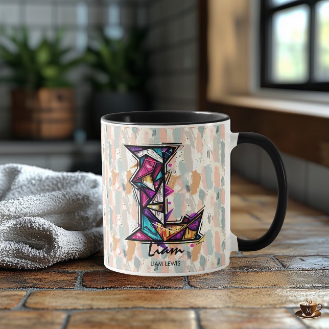 Tasse für dynamische geometrische Monogramme - L f (Von Creator hochgeladen)