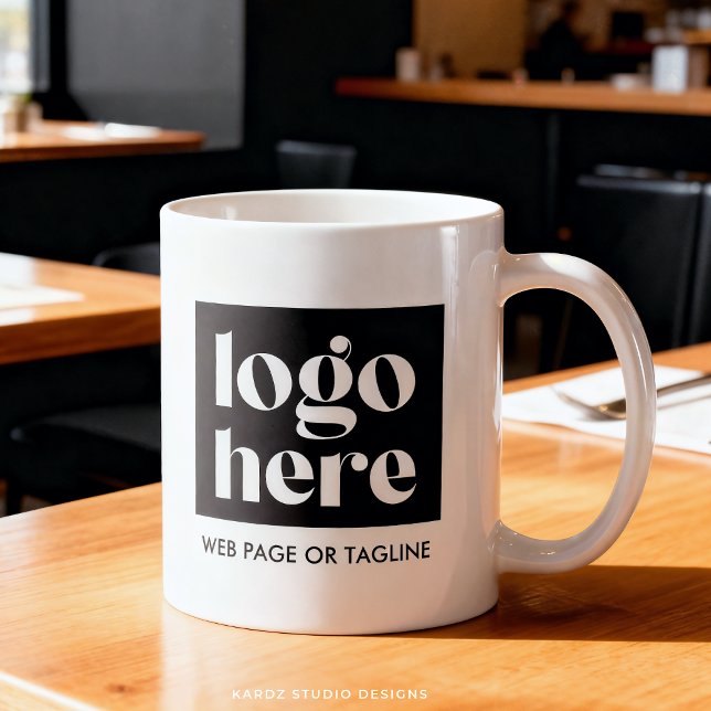 Tasse für Minimalistische Werbung für Logo (Classic mug shown in 11 oz. Customize with your logo, name, webpage or tagline. Choose size + style.)