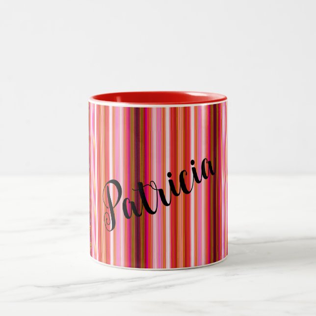 Tasse für personalisierte rote vertikale Streifen (Mittel)