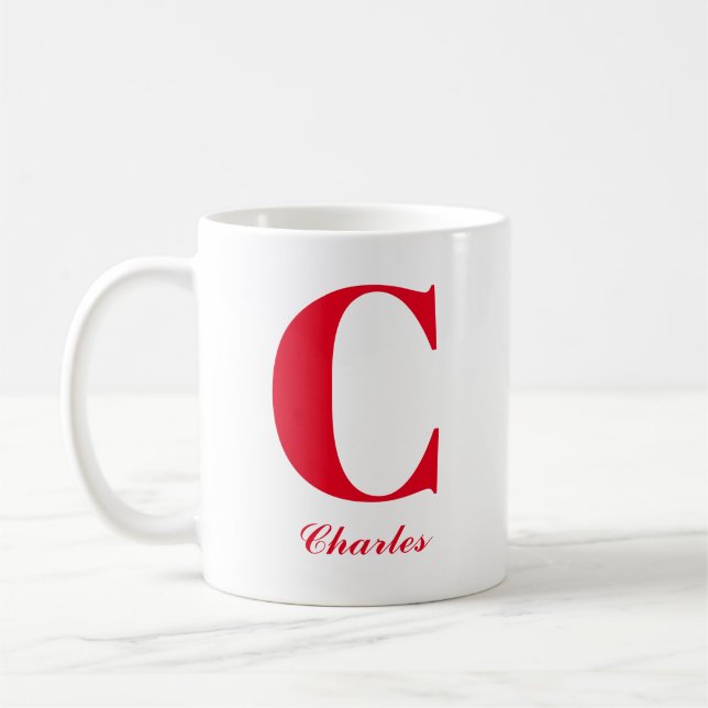 Tasse für personalisiertes rotes Skript, Initial u (Links)