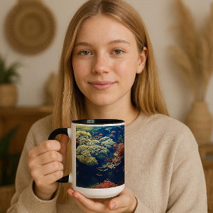 Tasse für tropische Fische und farbenfrohe Koralle