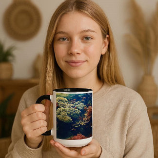 Tasse für tropische Fische und farbenfrohe Koralle