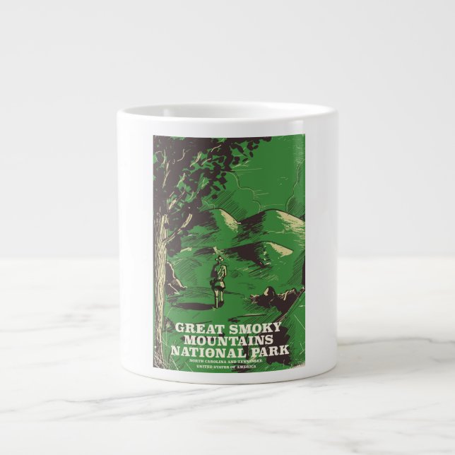 Tasse Géante affiche de voyage du parc national des Great Smoky (Devant)