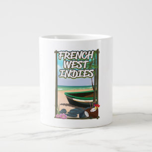 Tasse Géante Affiche de voyage sur la plage des Antilles frança
