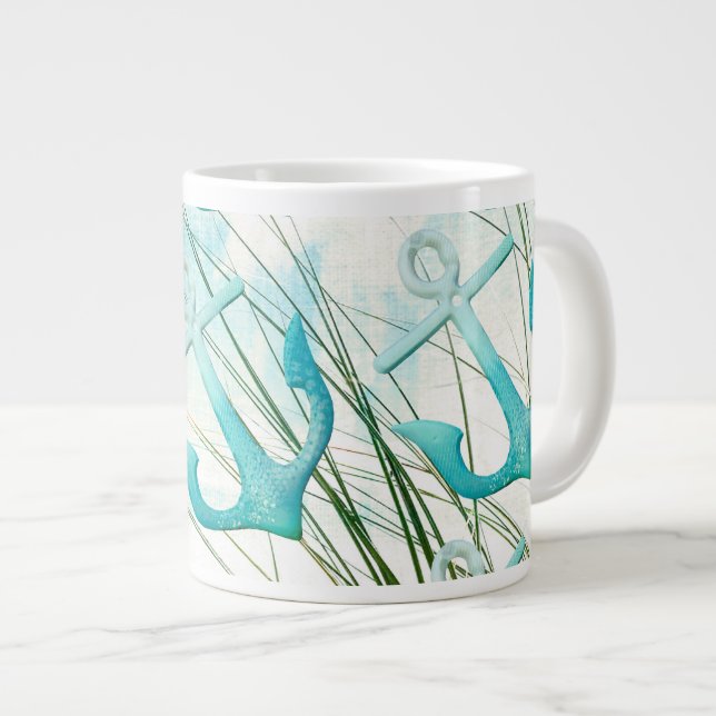 Tasse Géante Ancres nautiques Plage Océan Côté littoral Thème (Devant droit)
