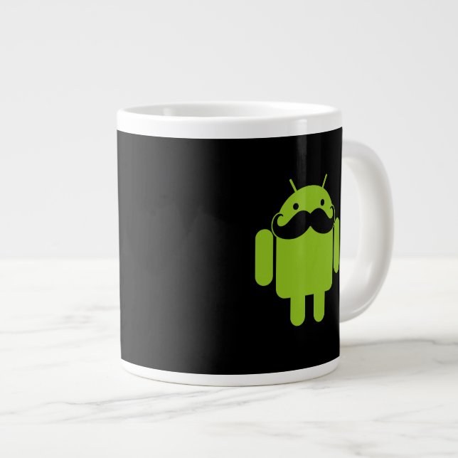 Tasse Géante Android Robot Moustache Style sur Noir (Devant droit)