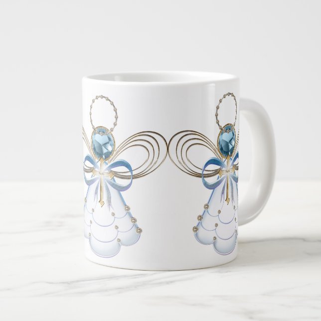 Tasse Géante Ange de Noël de foi Élégant or bleu (Devant droit)