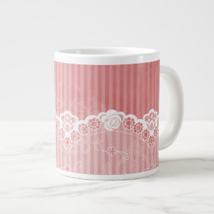 Tasse Géante arrière - plan rose et blanc avec dentelle noire