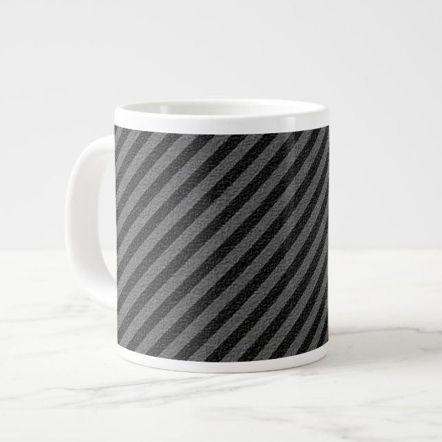 Tasse Géante Bandes diagonales minces en noir et gris (Devant gauche)