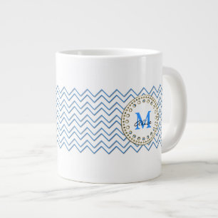Tasse Géante Bleu blanc Chevron Motif Mug