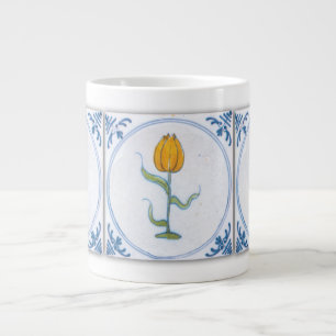 Tasse Géante Bleu Blanc Tulipe Faux Carreaux Café Mug