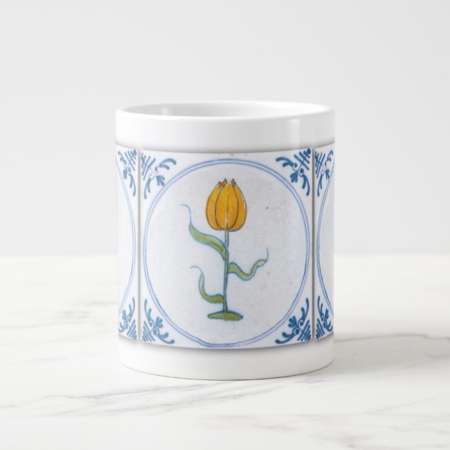 Tasse Géante Bleu Blanc Tulipe Faux Carreaux Café Mug (Devant)
