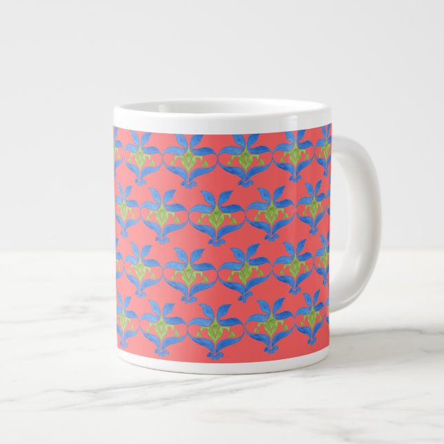 Tasse Géante Bleu, vert, ardoise Art Nouveau Motif Jumbo Mug (Devant droit)