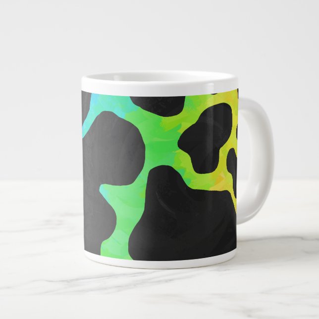 Tasse Géante Cadeaux noir et arc-en-ciel de vache (Devant droit)